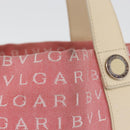 BVLGARI Logo Mania Hand Bag Canvas Pink Silver Auth BSZ642-4