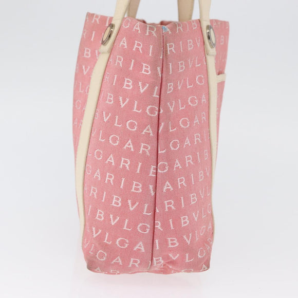 BVLGARI Logo Mania Hand Bag Canvas Pink Silver Auth BSZ642