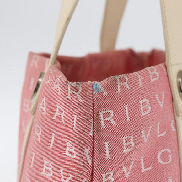 BVLGARI Logo Mania Hand Bag Canvas Pink Silver Auth BSZ642