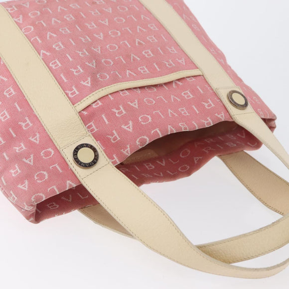 BVLGARI Logo Mania Hand Bag Canvas Pink Silver Auth BSZ642