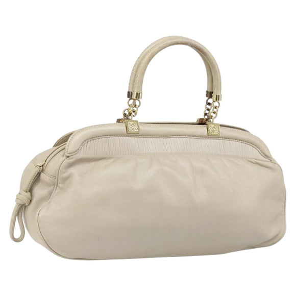 LOEWE Hand Bag Leather Beige Gold Auth LNZ103
