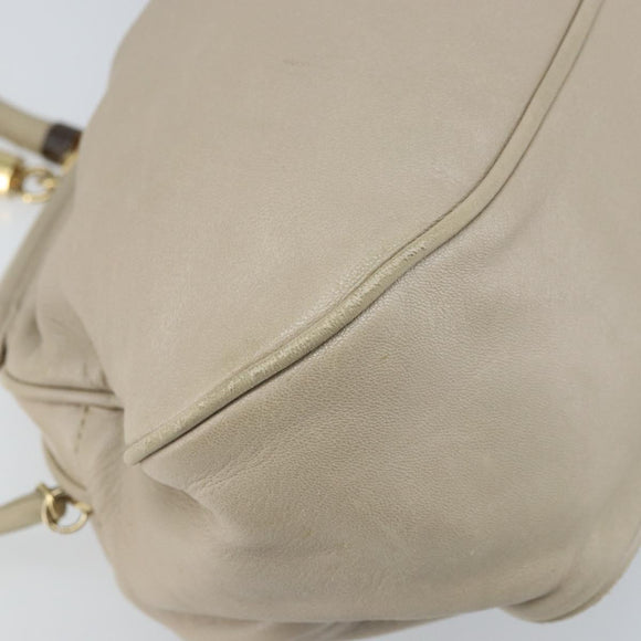LOEWE Hand Bag Leather Beige Gold Auth LNZ103