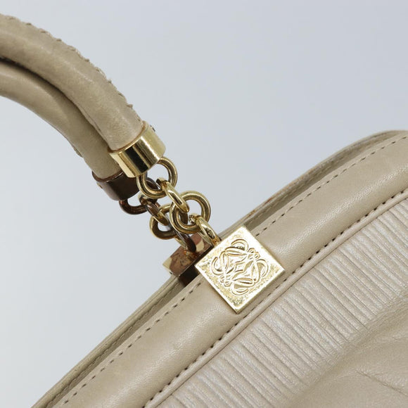 LOEWE Hand Bag Leather Beige Gold Auth LNZ103