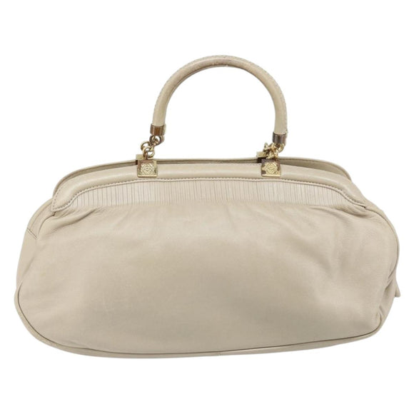 LOEWE Hand Bag Leather Beige Gold Auth LNZ103