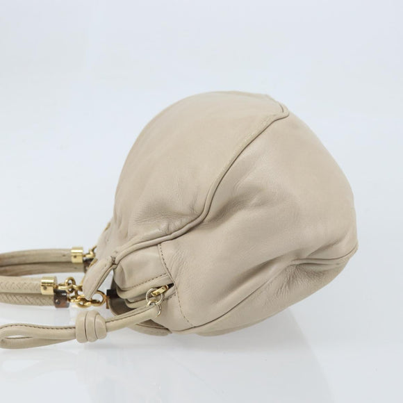 LOEWE Hand Bag Leather Beige Gold Auth LNZ103