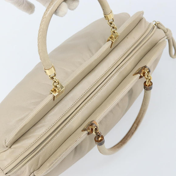 LOEWE Hand Bag Leather Beige Gold Auth LNZ103
