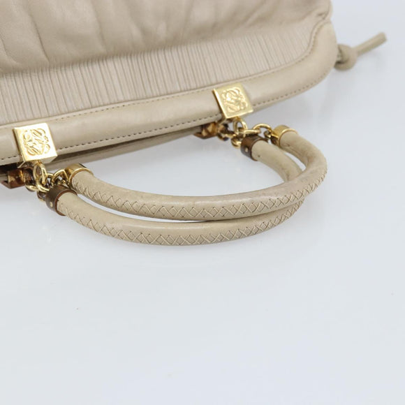 LOEWE Hand Bag Leather Beige Gold Auth LNZ103