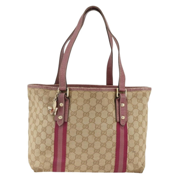 GUCCI GG Canvas Sherry Line Tote Bag Beige Gold 137995 Auth BSZ646