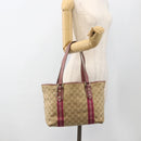 GUCCI GG Canvas Sherry Line Tote Bag Beige Gold 137995 Auth BSZ646-22
