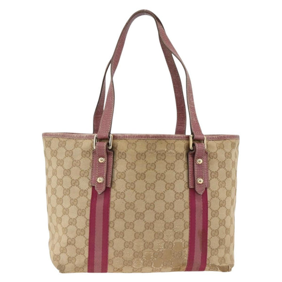 GUCCI GG Canvas Sherry Line Tote Bag Beige Gold 137995 Auth BSZ646