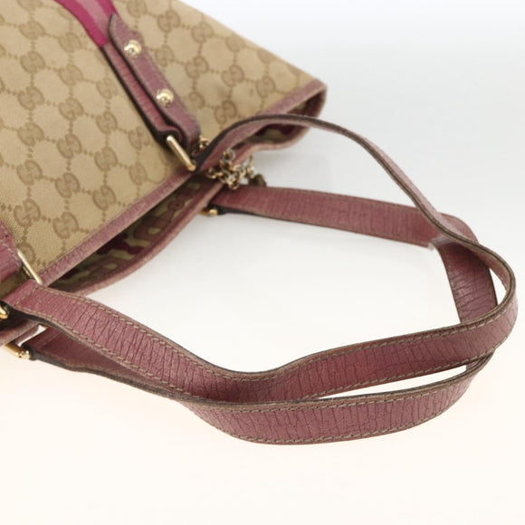 GUCCI GG Canvas Sherry Line Tote Bag Beige Gold 137995 Auth BSZ646