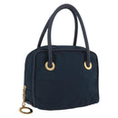 CELINE Circle Hand Bag Nylon Navy Gold Auth BSZ650-1