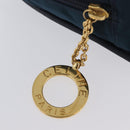 CELINE Circle Hand Bag Nylon Navy Gold Auth BSZ650-14