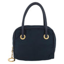 CELINE Circle Hand Bag Nylon Navy Gold Auth BSZ650-2