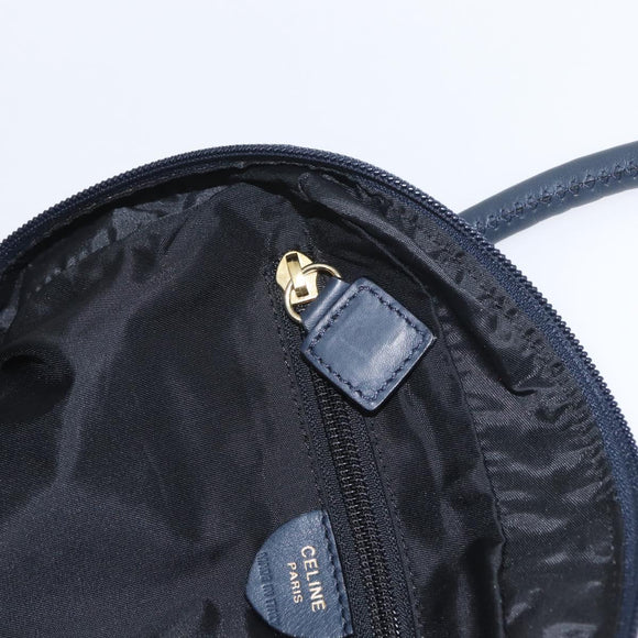 CELINE Circle Hand Bag Nylon Navy Gold Auth BSZ650