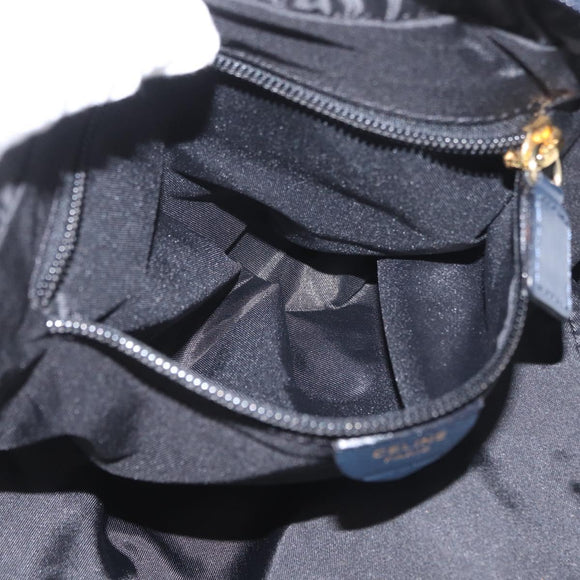 CELINE Circle Hand Bag Nylon Navy Gold Auth BSZ650