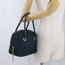 CELINE Circle Hand Bag Nylon Navy Gold Auth BSZ650-23