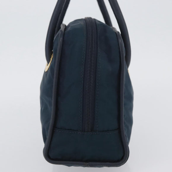 CELINE Circle Hand Bag Nylon Navy Gold Auth BSZ650