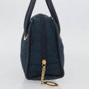 CELINE Circle Hand Bag Nylon Navy Gold Auth BSZ650-5