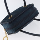 CELINE Circle Hand Bag Nylon Navy Gold Auth BSZ650-6