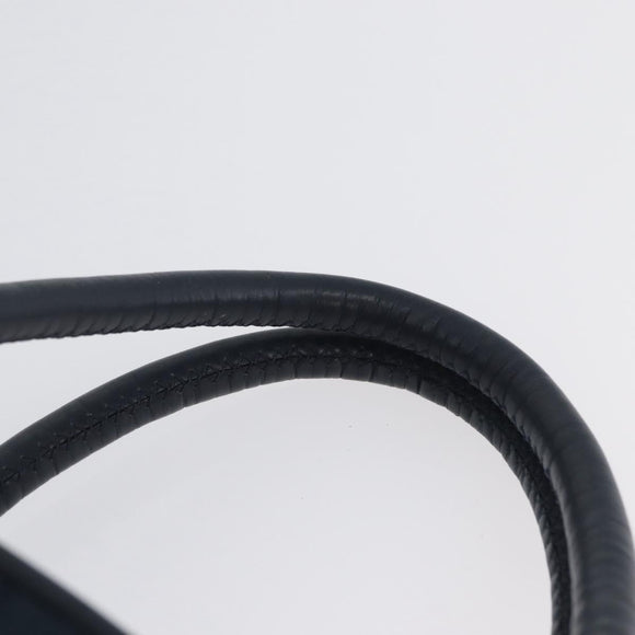 CELINE Circle Hand Bag Nylon Navy Gold Auth BSZ650