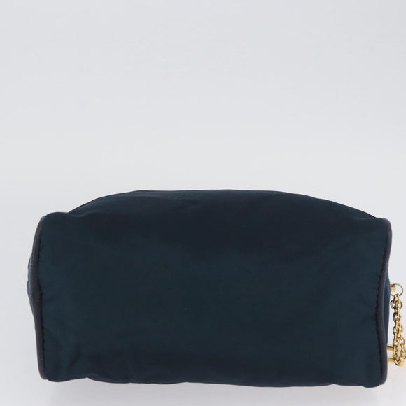 CELINE Circle Hand Bag Nylon Navy Gold Auth BSZ650