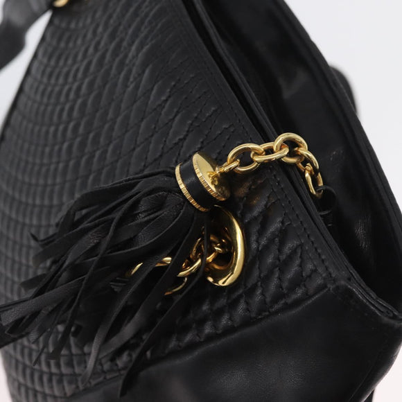 BALLY Shoulder Bag Leather Black Gold Auth BSZ651