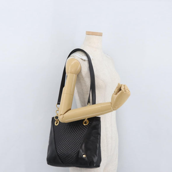 BALLY Shoulder Bag Leather Black Gold Auth BSZ651