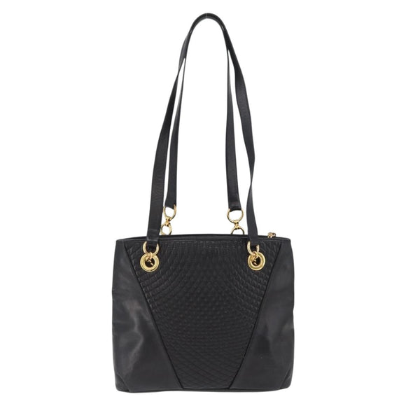 BALLY Shoulder Bag Leather Black Gold Auth BSZ651