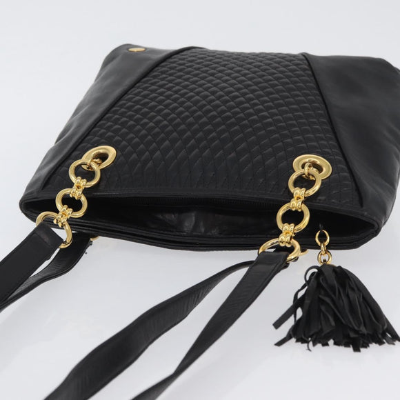 BALLY Shoulder Bag Leather Black Gold Auth BSZ651
