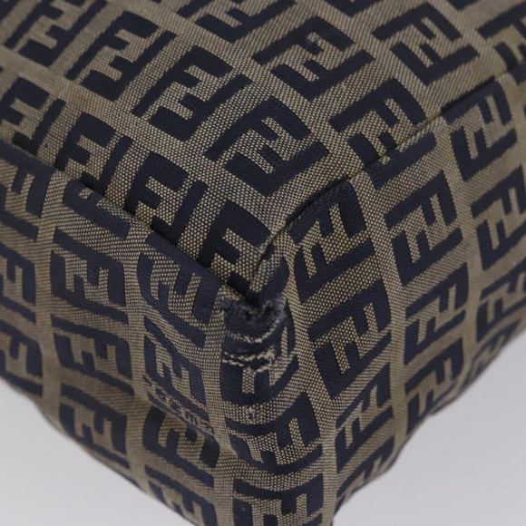 FENDI Zucchino Canvas Hand Bag Navy Silver Auth BSZ657