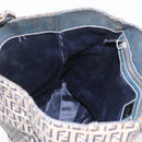 FENDI Zucchino Canvas Hand Bag Navy Silver Auth BSZ657-18