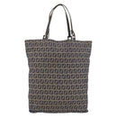FENDI Zucchino Canvas Hand Bag Navy Silver Auth BSZ657-2