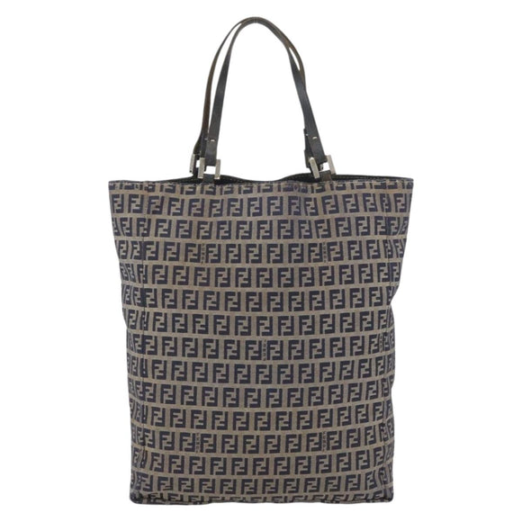 FENDI Zucchino Canvas Hand Bag Navy Silver Auth BSZ657