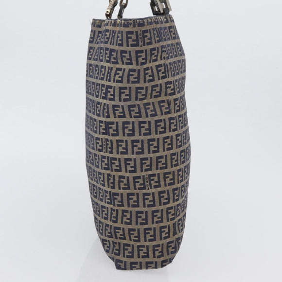FENDI Zucchino Canvas Hand Bag Navy Silver Auth BSZ657