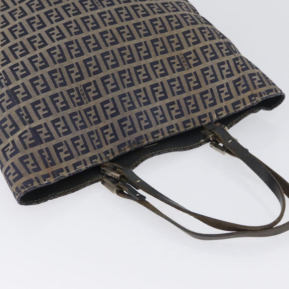 FENDI Zucchino Canvas Hand Bag Navy Silver Auth BSZ657