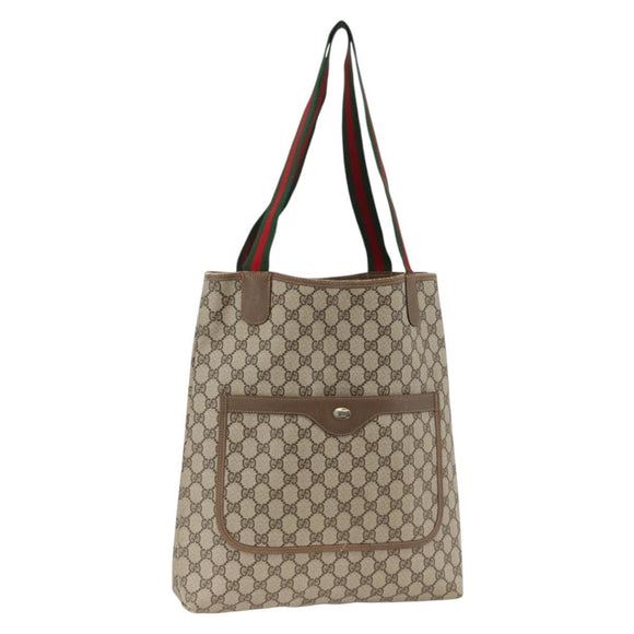 GUCCI GG Supreme Web Sherry Line Tote Bag PVC Beige Red 39 02 003 Auth BSZ658