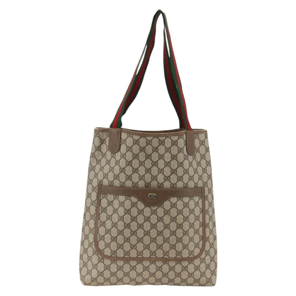 GUCCI GG Supreme Web Sherry Line Tote Bag PVC Beige Red 39 02 003 Auth BSZ658