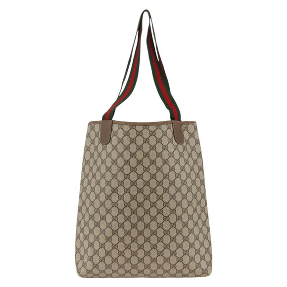 GUCCI GG Supreme Web Sherry Line Tote Bag PVC Beige Red 39 02 003 Auth BSZ658