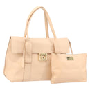 Salvatore Ferragamo Gancini Hand Bag Leather Pink Gold Auth BSZ659-1