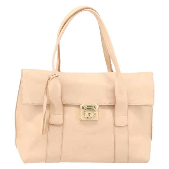 Salvatore Ferragamo Gancini Hand Bag Leather Pink Gold Auth BSZ659
