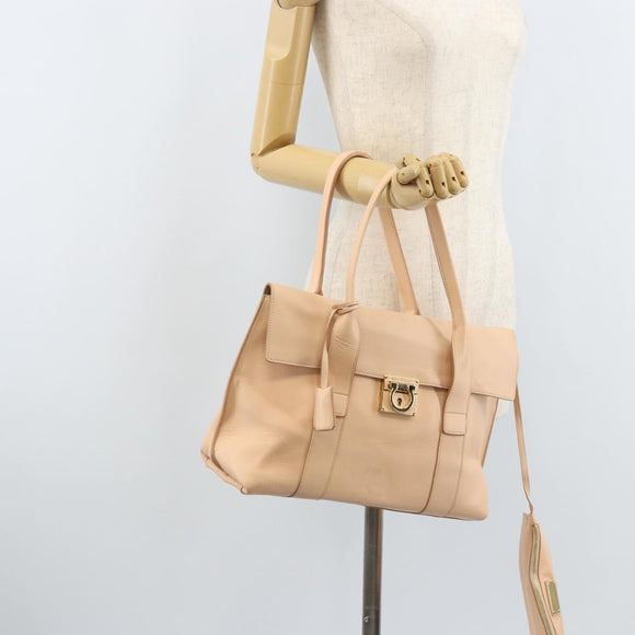Salvatore Ferragamo Gancini Hand Bag Leather Pink Gold Auth BSZ659