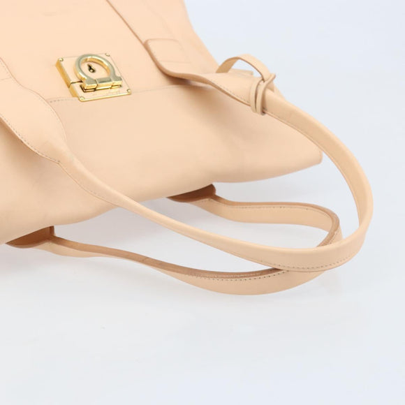 Salvatore Ferragamo Gancini Hand Bag Leather Pink Gold Auth BSZ659