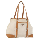 PRADA Tote Bag Canvas Leather Beige Silver Auth BSZ661-1