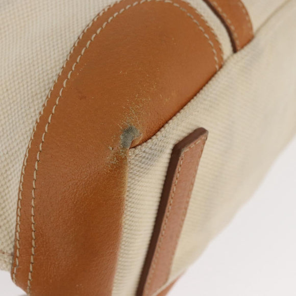 PRADA Tote Bag Canvas Leather Beige Silver Auth BSZ661