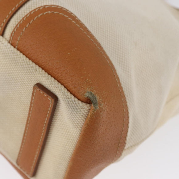PRADA Tote Bag Canvas Leather Beige Silver Auth BSZ661
