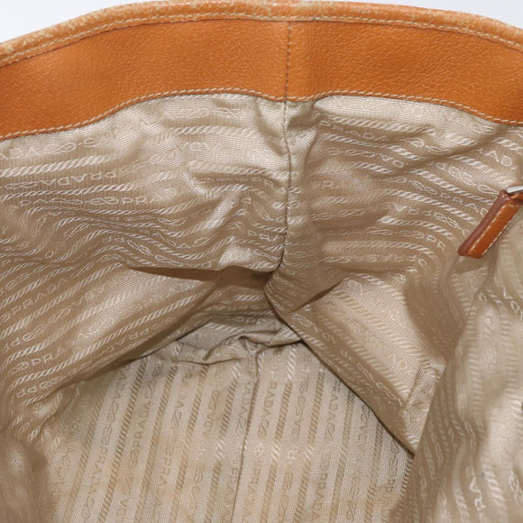 PRADA Tote Bag Canvas Leather Beige Silver Auth BSZ661