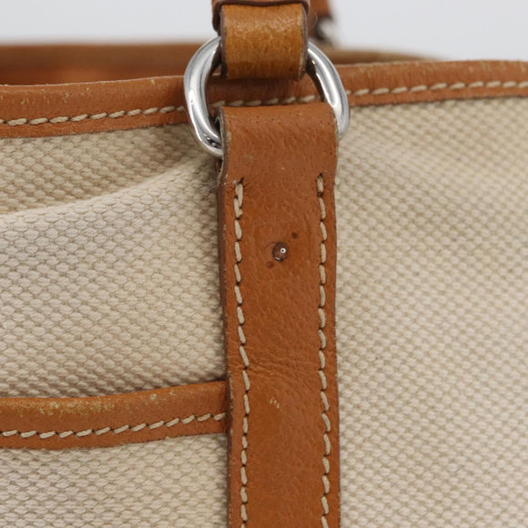 PRADA Tote Bag Canvas Leather Beige Silver Auth BSZ661