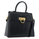 Salvatore Ferragamo Gancini Hand Bag Leather 2way Navy Gold Auth LNZ105-1
