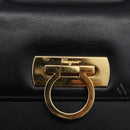 Salvatore Ferragamo Gancini Hand Bag Leather 2way Navy Gold Auth LNZ105-18